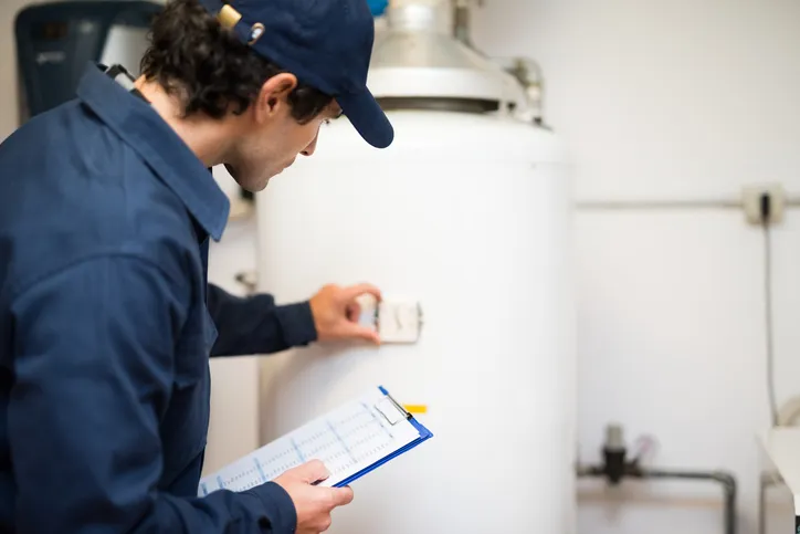 technician servicing a boiler