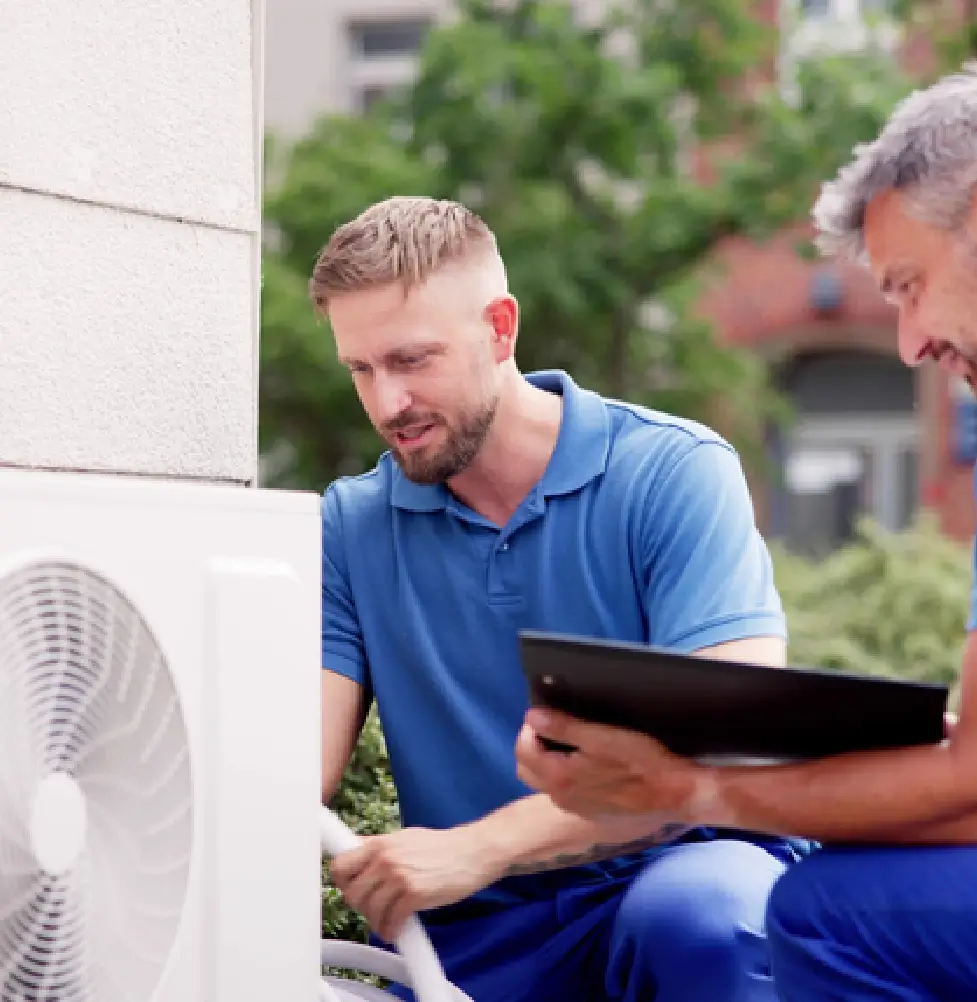 technicians servicing a ductless mini-split unit