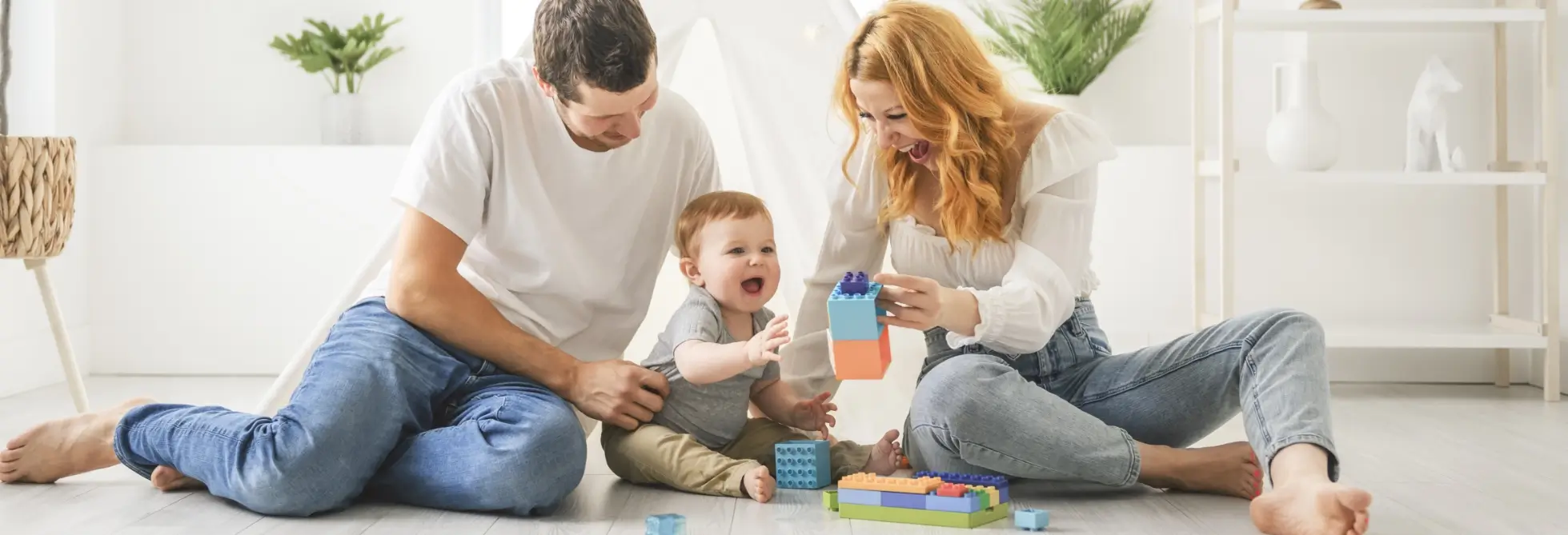 family playing in home