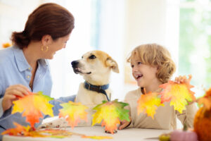 Family with autumn foliage