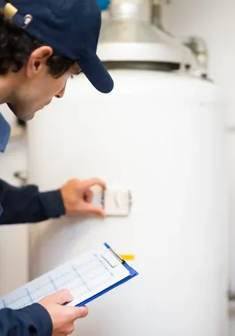 technician servicing a boiler